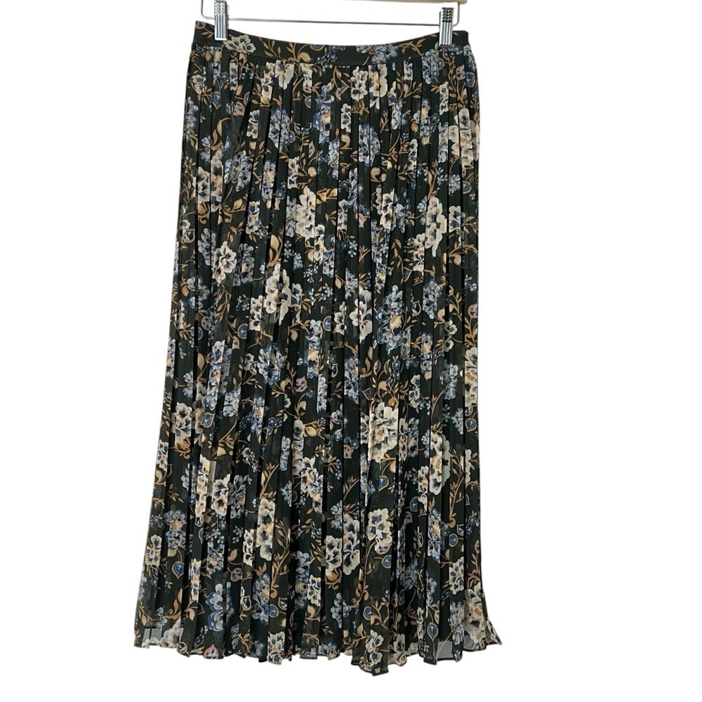 Vineyard Vined Pleated Floral Midi Skirt Green Multi Small Fall Preppy Feminine